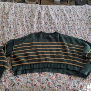 Free People easy street oversized crop sweater, Green and gold, XL